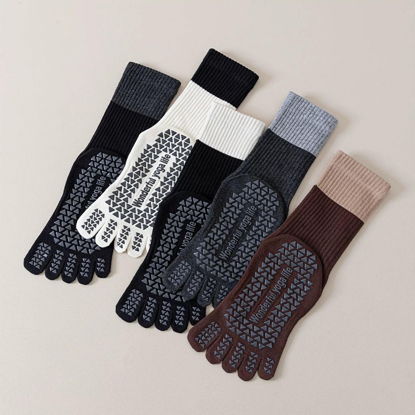 Findszx | Women’s Color-Block Mid-Calf Five-Toe Yoga Socks with Grip for Pilates & Indoor Fitness