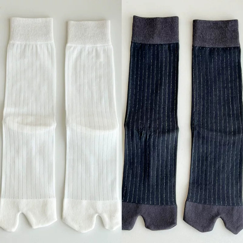 Findszx | Women’s Two-Toe Mid-Calf Socks with Vertical Stripe Detail for Spring & Summer Wear
