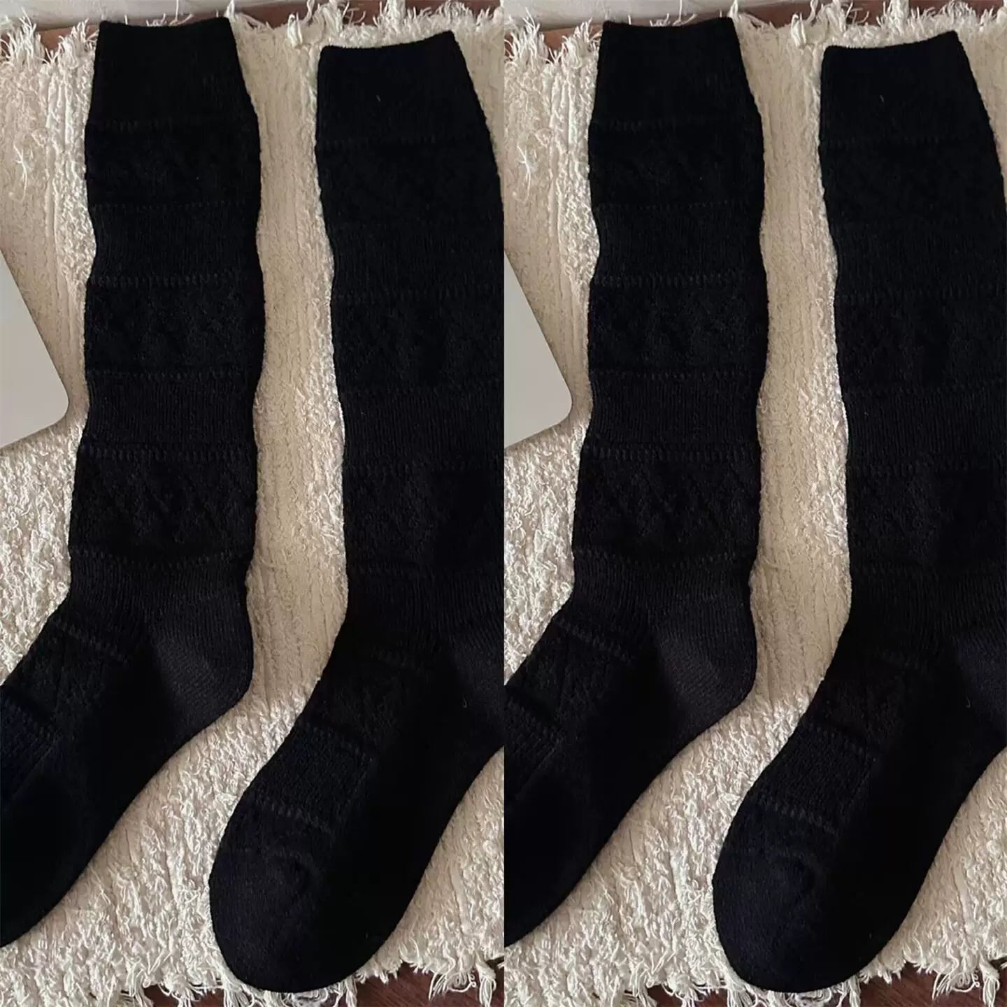 Findszx | Textured Diamond-Pattern Calf Socks for Women, Soft Knit Design, Autumn & Winter Daily Wear