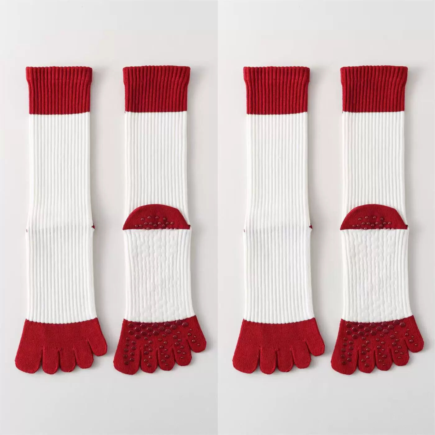 Findszx | Women’s Red Mid-Calf Five-Toe Yoga Socks with Grip for Pilates & Indoor Fitness