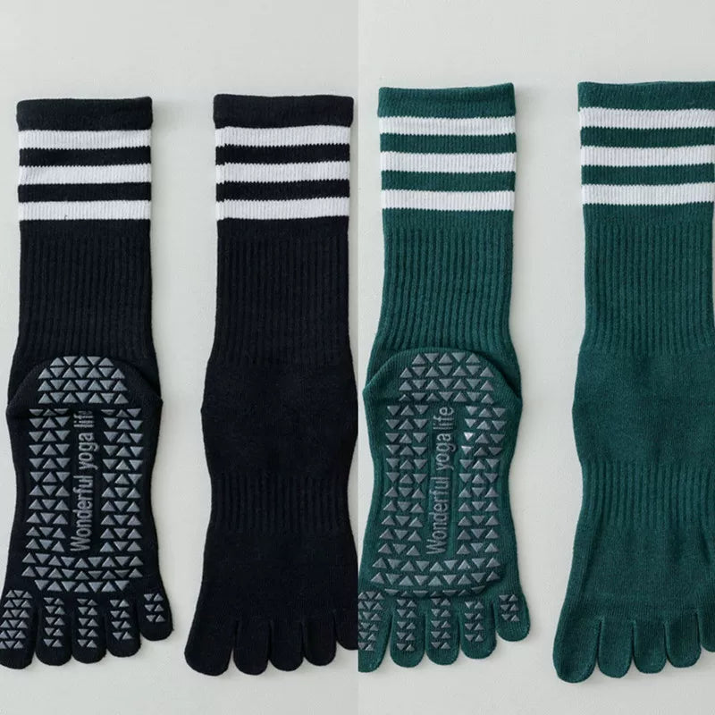 Findszx | Women’s Mid-Calf Split-Toe Five-Toe Cotton Yoga Socks with Grip for Pilates & Indoor Fitness