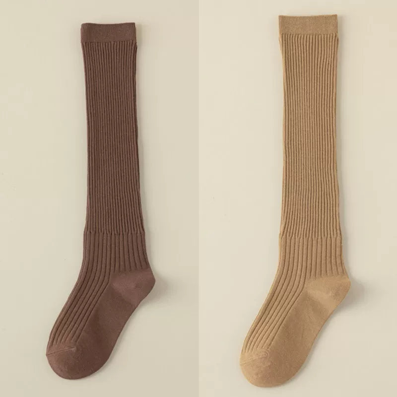 Findszx | Women’s White Long Calf Pile Socks with Vertical Stripe Texture for Spring & Summer Wear