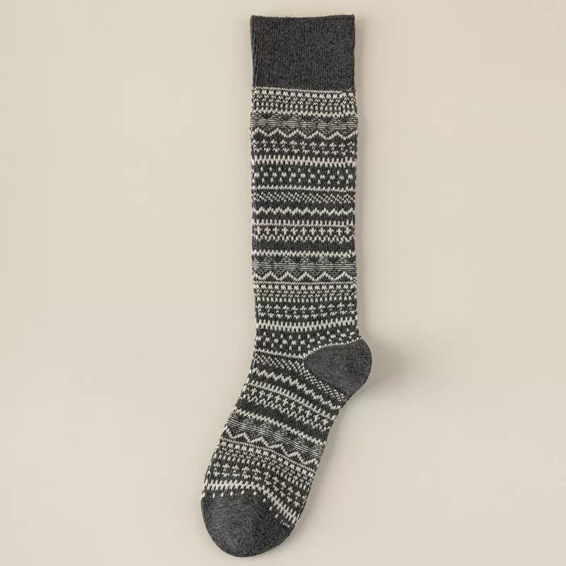 Findszx | Women’s Retro-Inspired High Cotton Socks with Double-Knit Design for Autumn & Winter Wear