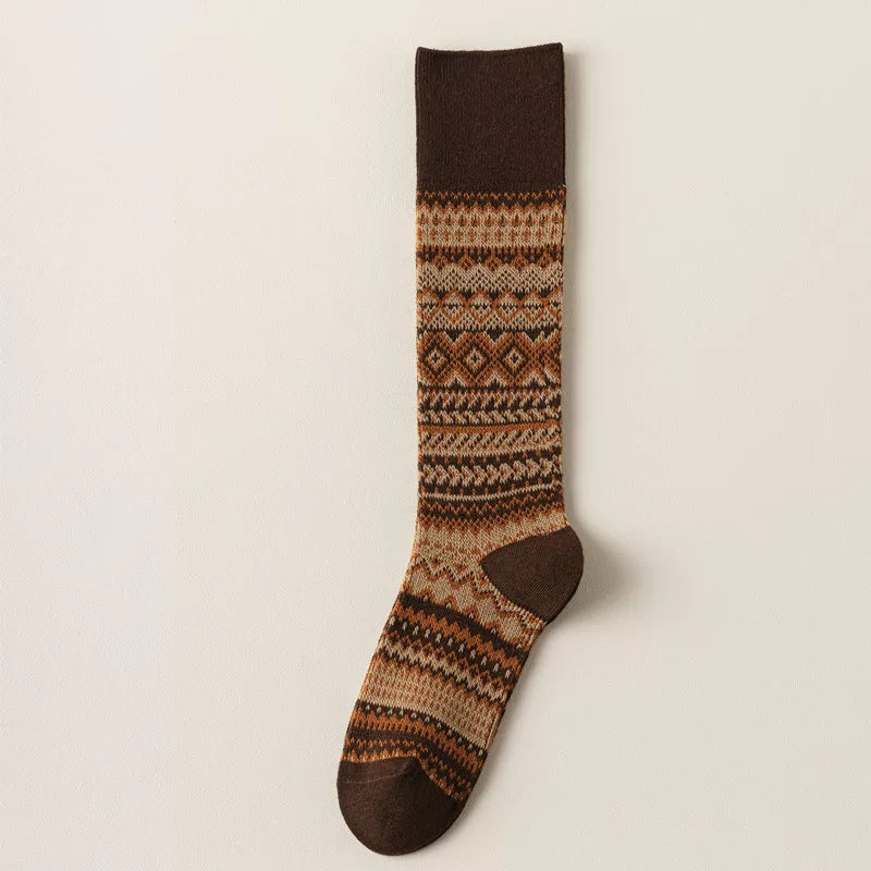 Findszx | Women’s Retro-Inspired High Cotton Socks with Double-Knit Design for Autumn & Winter Wear