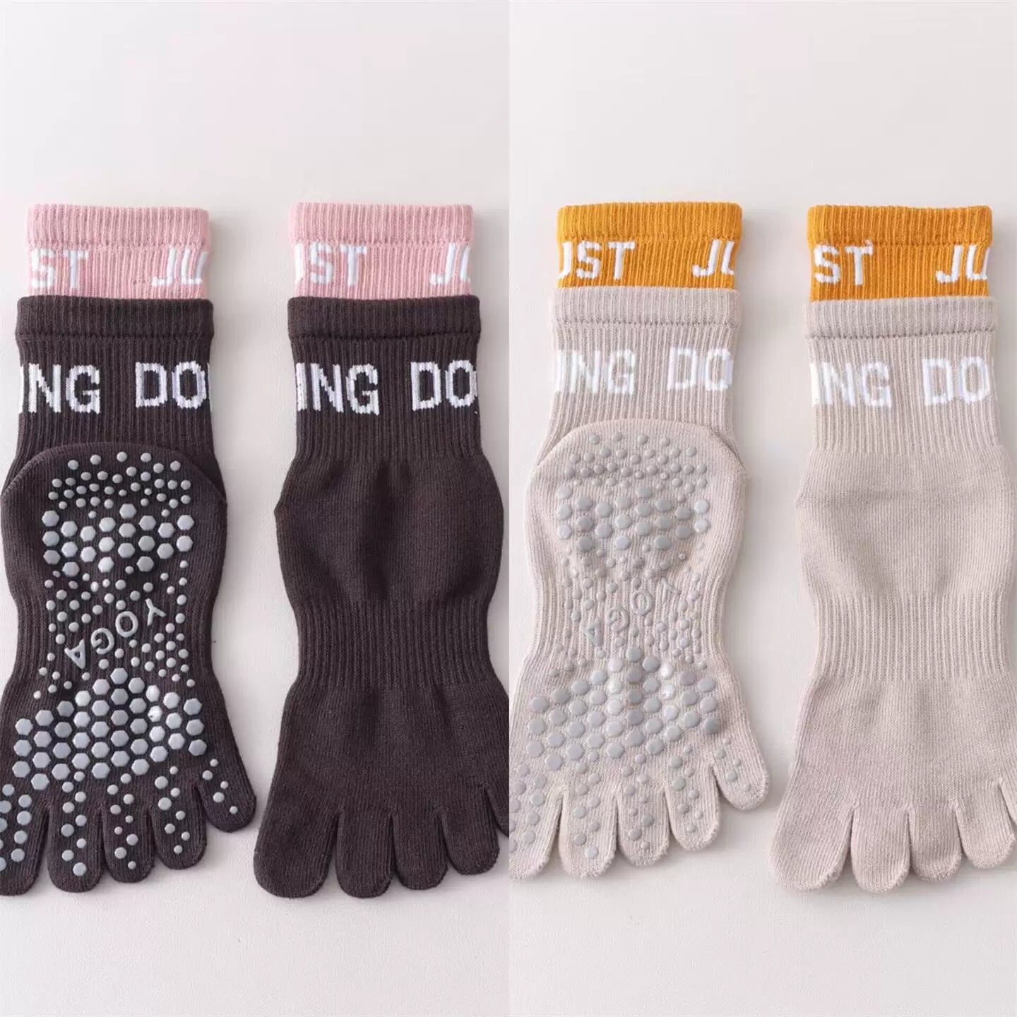 Findszx | Women’s Color-Block Mid-Calf Five-Toe Yoga Socks with Grip for Pilates & Indoor Fitness