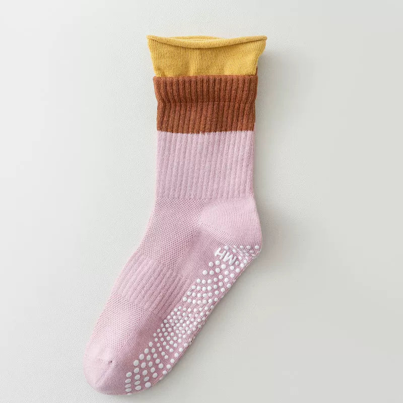 Findszx | Women’s Color-Block Mid-Calf Yoga Socks with Silicone Grip for Pilates & Indoor Fitness