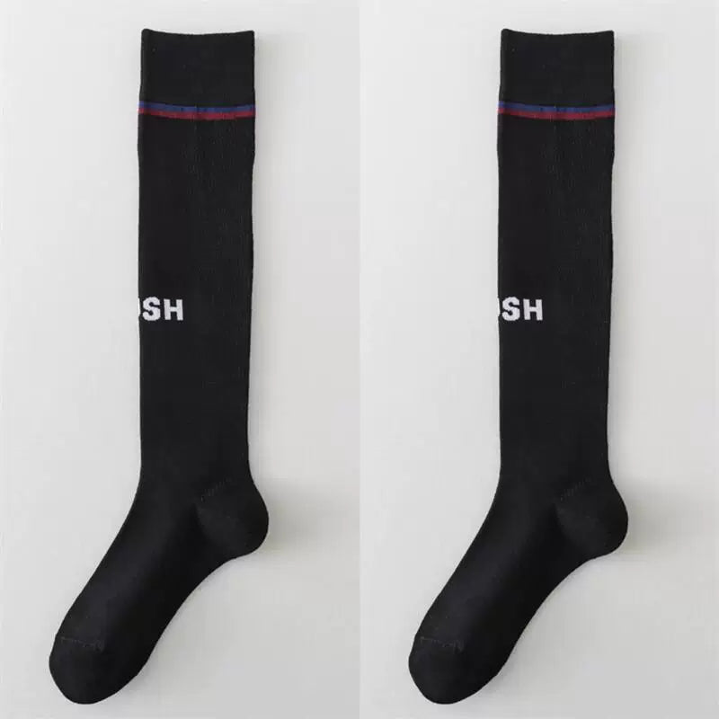 Findszx | Letter Detail Mid-High Calf Socks for Women, Striped Knit Design, Versatile Everyday Style