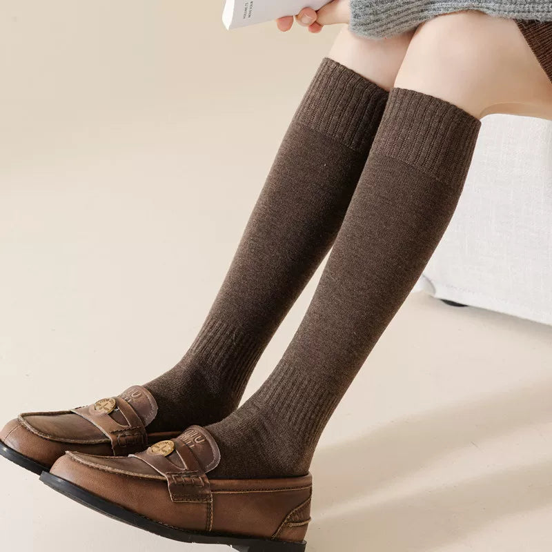 Findszx | Women’s Wool-Blend Long Calf Socks in Solid Colors for Autumn & Winter Wear