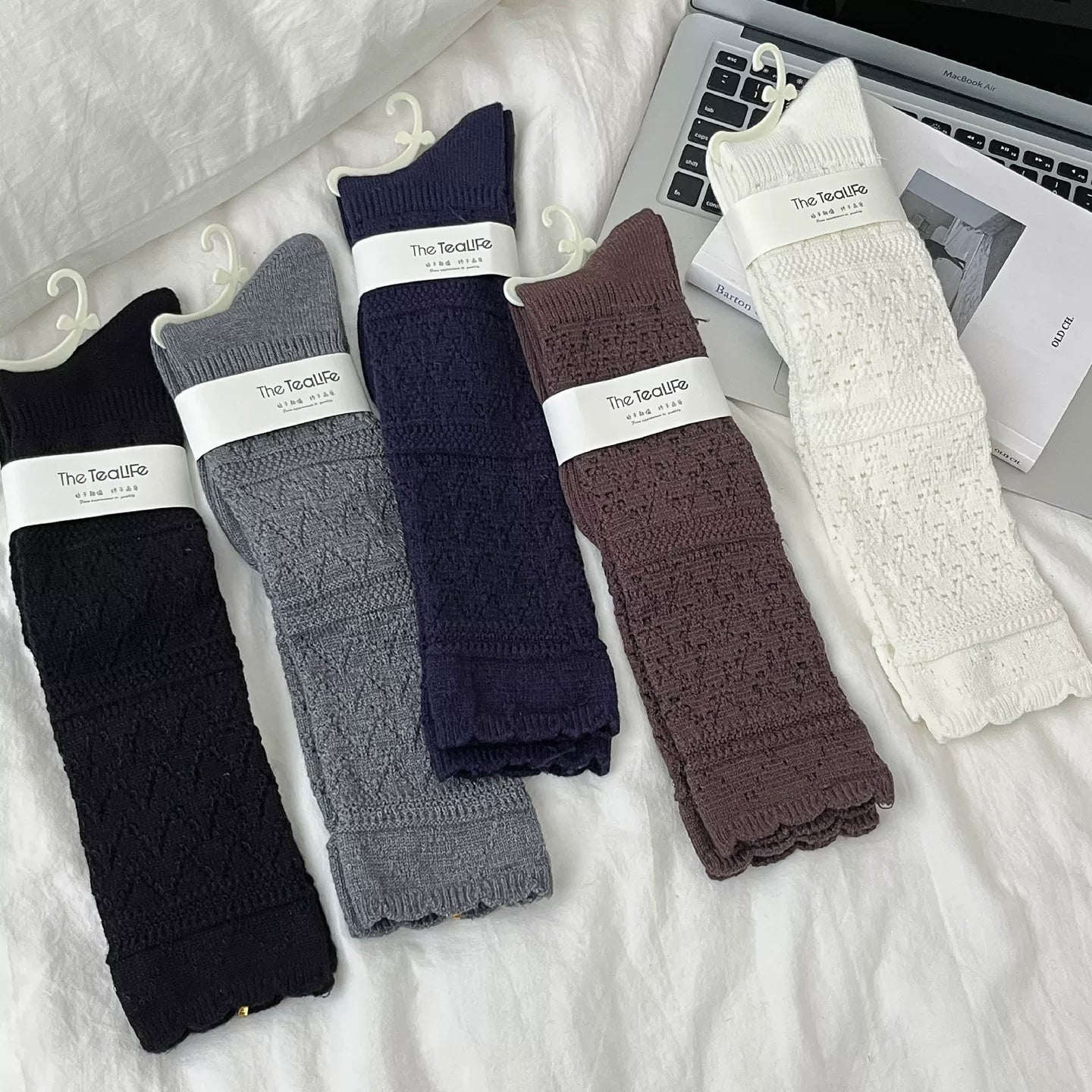 Findszx | Women’s Ballet-Inspired Lace Calf Socks with Textured Knit for Autumn & Winter Wear