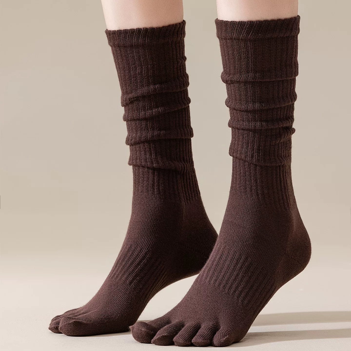 Findszx | Women’s Split-Toe Long Calf Socks in Warm Neutral Tones for Spring & Autumn Styling