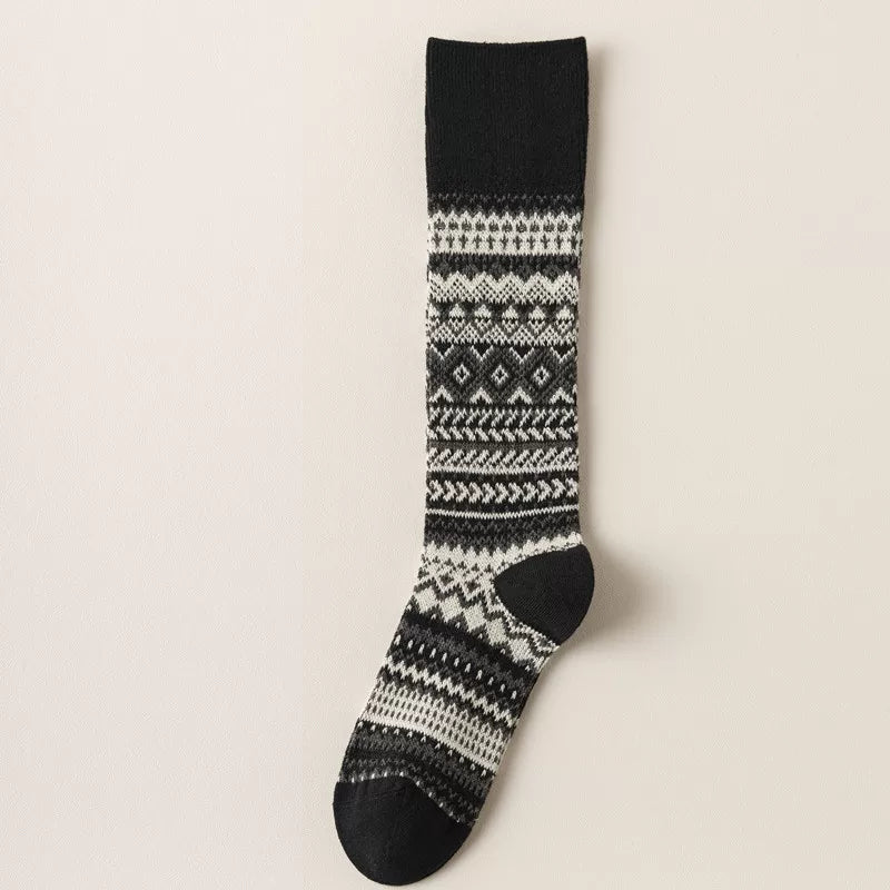 Findszx | Women’s Retro-Inspired High Cotton Socks with Double-Knit Design for Autumn & Winter Wear