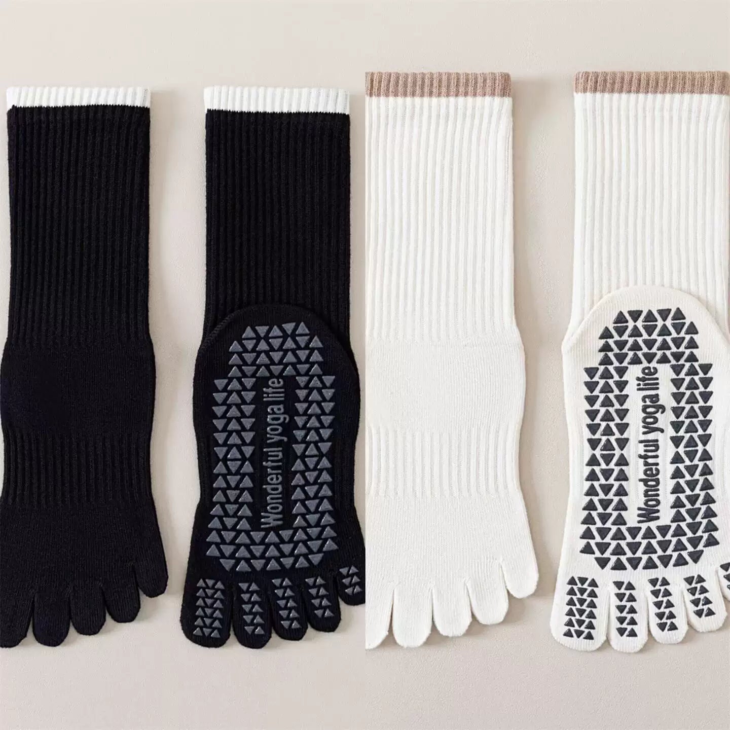 Findszx | Women’s Striped Five-Toe Yoga Socks with Grip for Pilates, Dance & Indoor Fitness