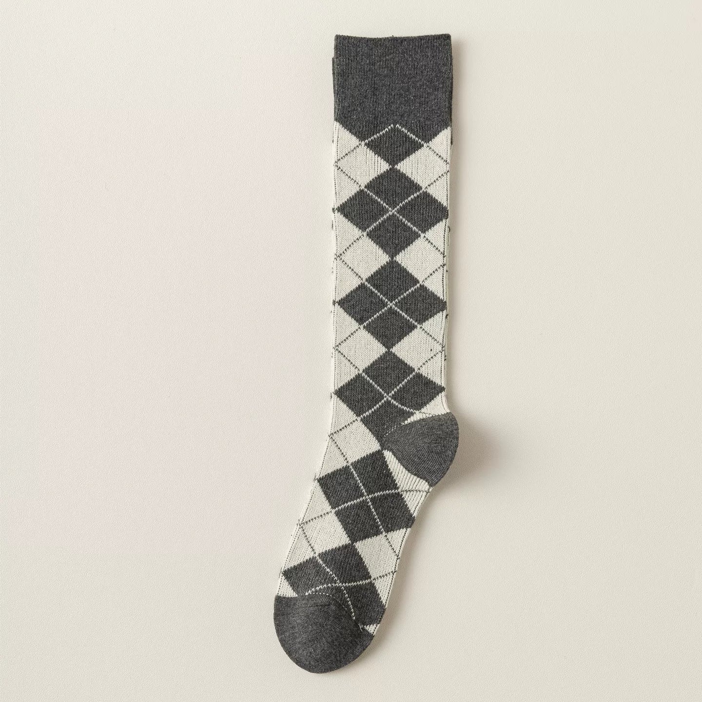 Findszx | Women’s Retro-Inspired Knee-High Cotton Socks with Diamond Pattern for Autumn & Winter Wear