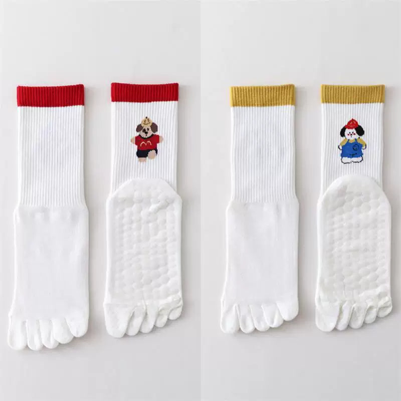 Findszx | Women’s Cartoon-Style Mid-Calf Five-Toe Yoga Socks with Grip for Pilates & Indoor Fitness