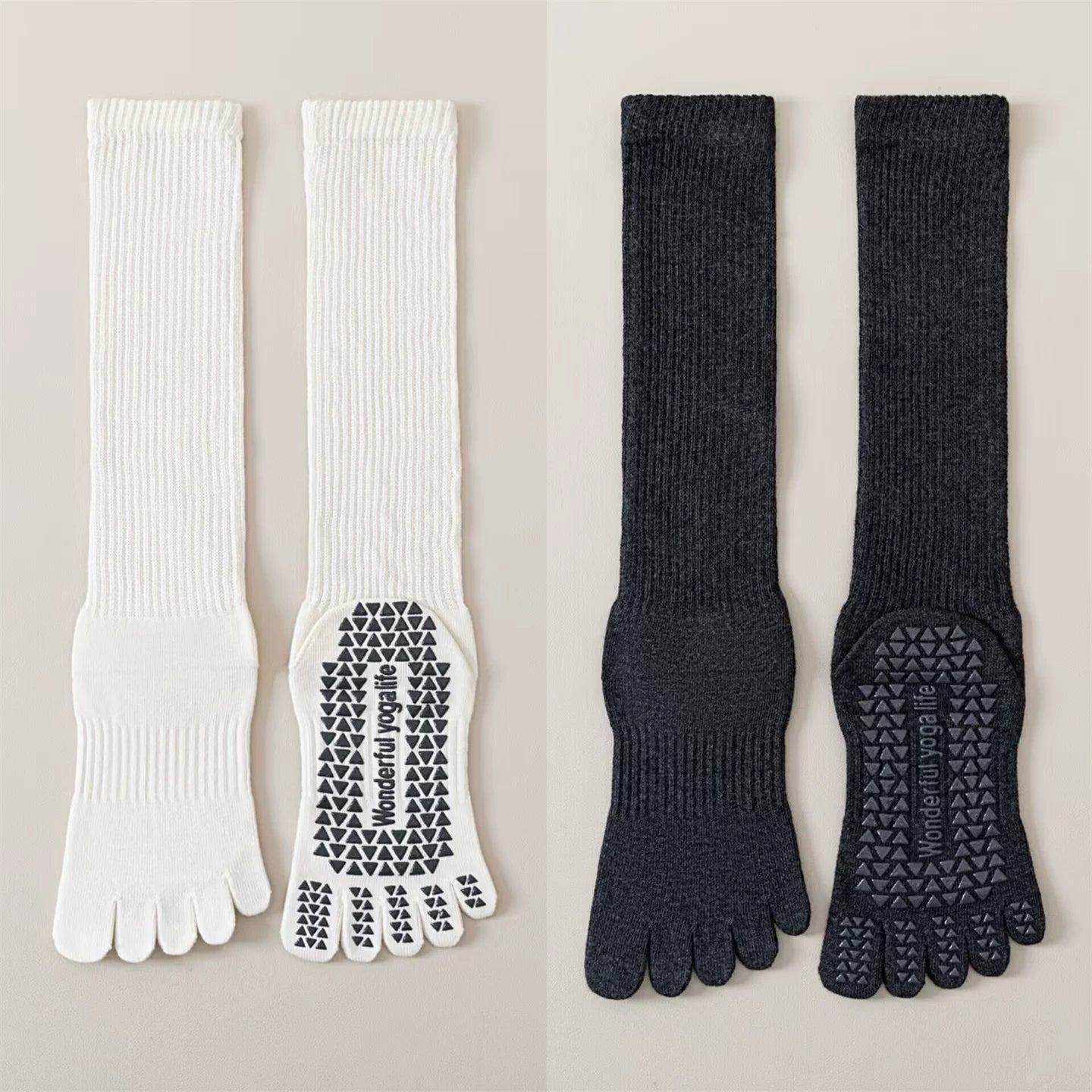 Findszx | Five-Toe Calf Socks in Warm Neutral Tones, Lightweight Design for Yoga & Pilates Wear