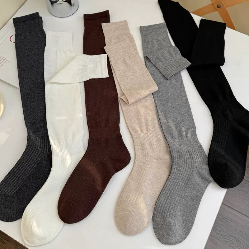 Findszx | Relaxed-Fit Knee-Length Socks for Women, Solid Color Design, Spring & Summer Everyday Style