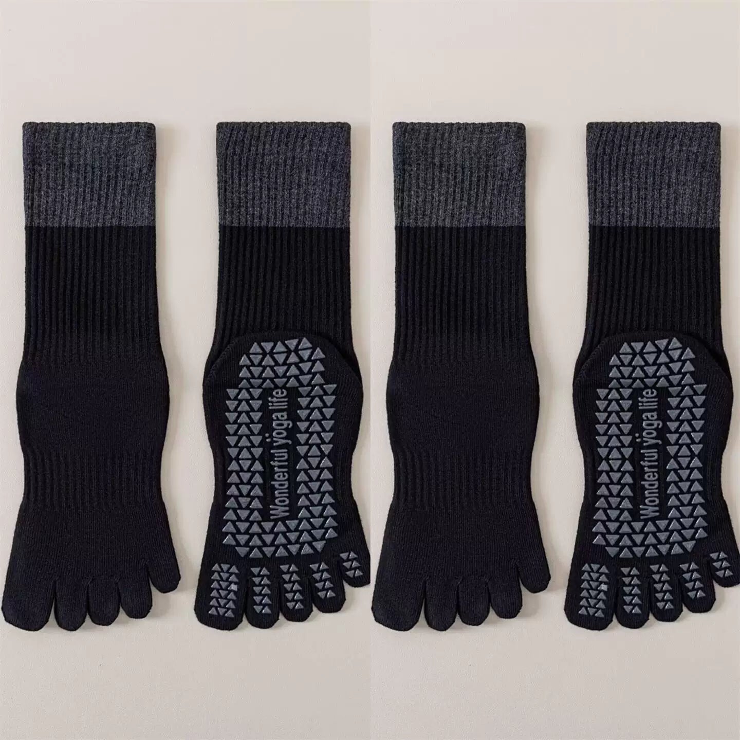 Findszx | Women’s Color-Block Mid-Calf Five-Toe Yoga Socks with Grip for Pilates & Indoor Fitness