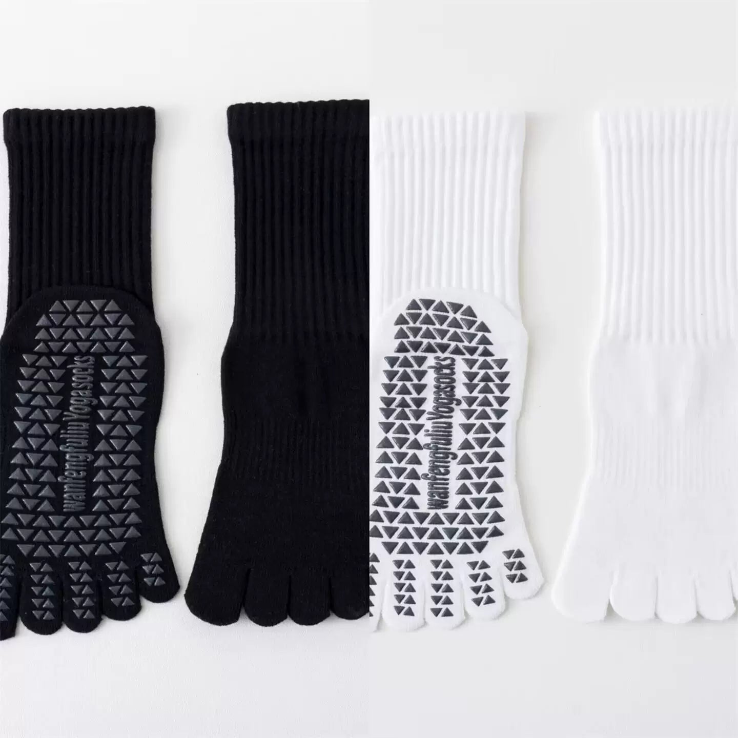 Findszx | Women’s Solid Color Mid-Calf Five-Toe Yoga Socks with Grip for Pilates & Indoor Fitness