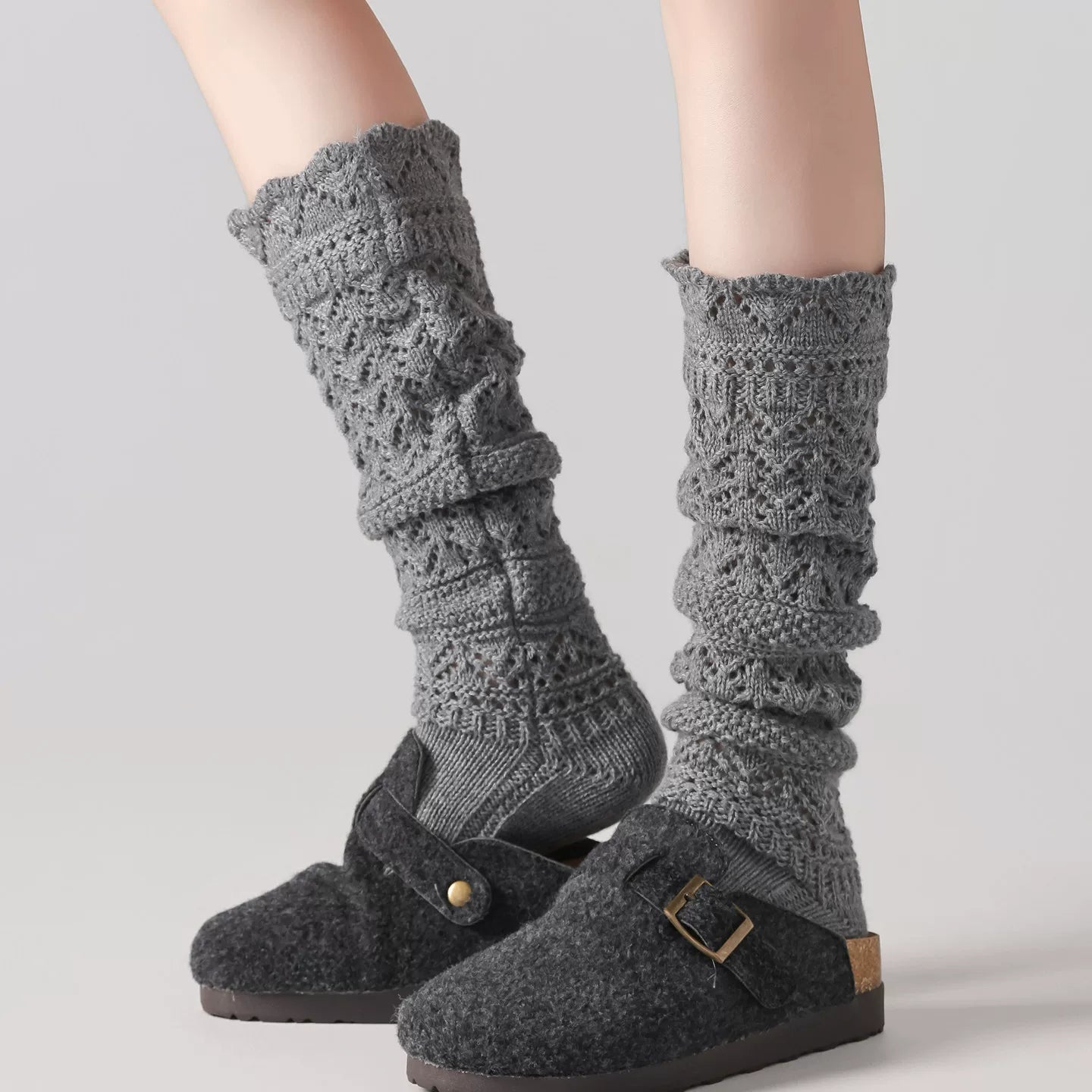 Findszx | Women’s Retro Wool-Blend Lace Calf Socks with Open-Knit Texture for Autumn & Winter Wear