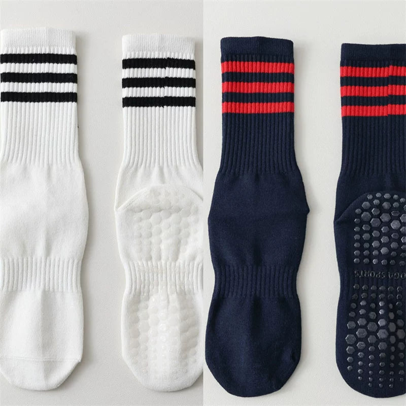 Findszx | Women’s Striped Mid-Calf Yoga Socks with Grip for Pilates, Barre & Indoor Training