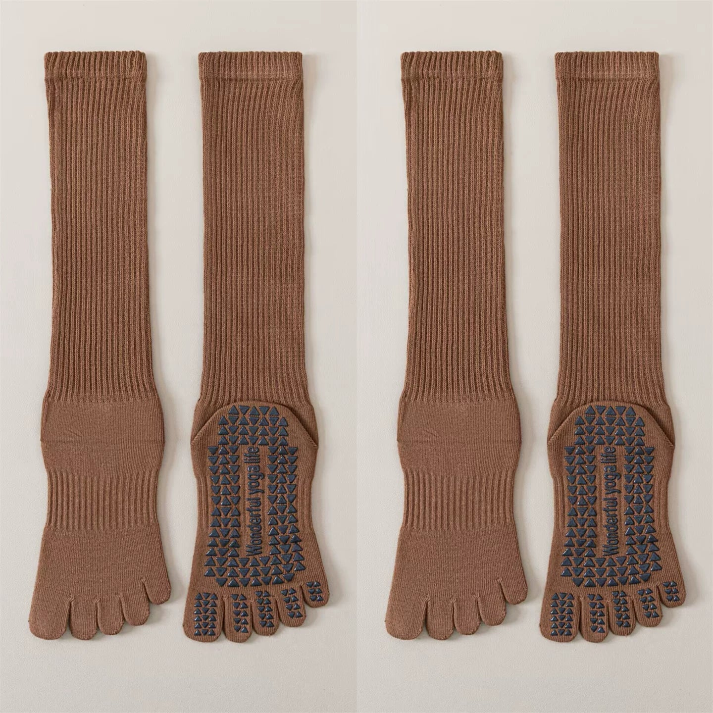 Findszx | Five-Toe Calf Socks in Warm Neutral Tones, Lightweight Design for Yoga & Pilates Wear