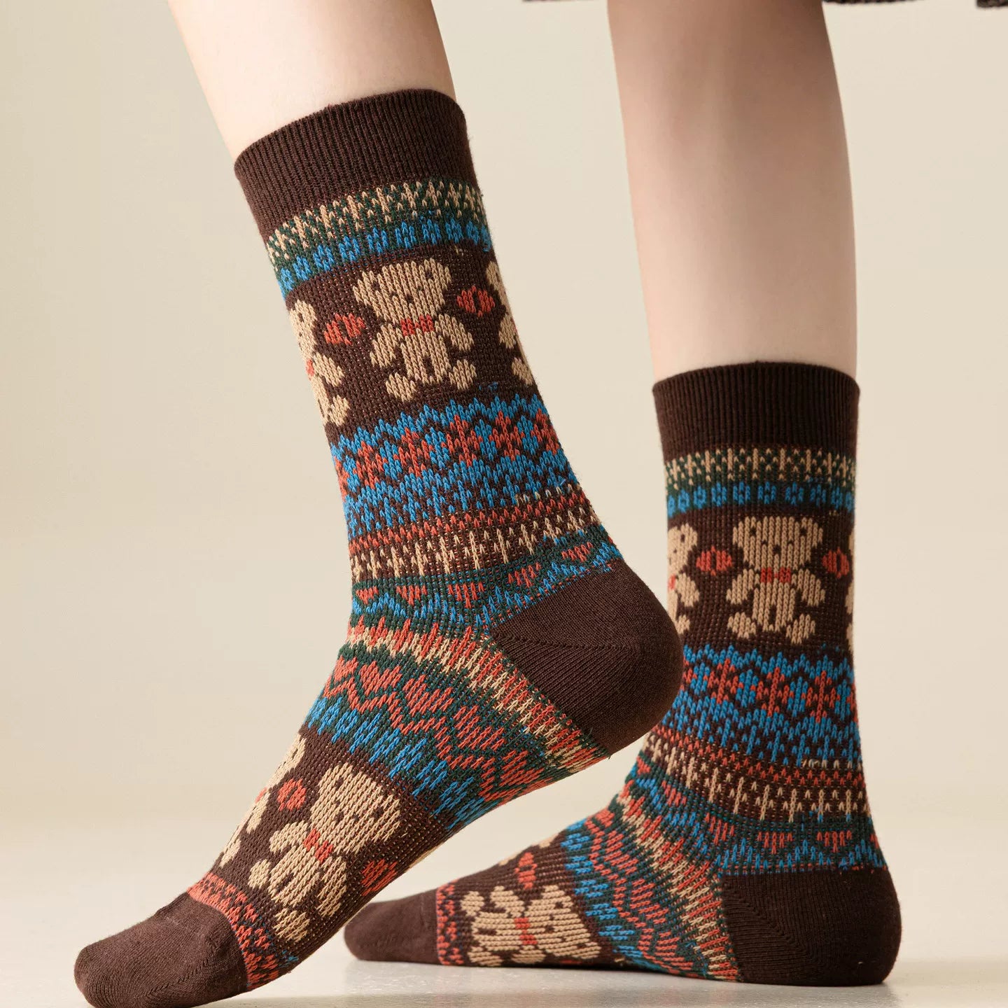 Findszx | Double-Knit Mid-Calf Cotton Socks for Women, Reversible Style, Autumn & Winter Everyday Wear