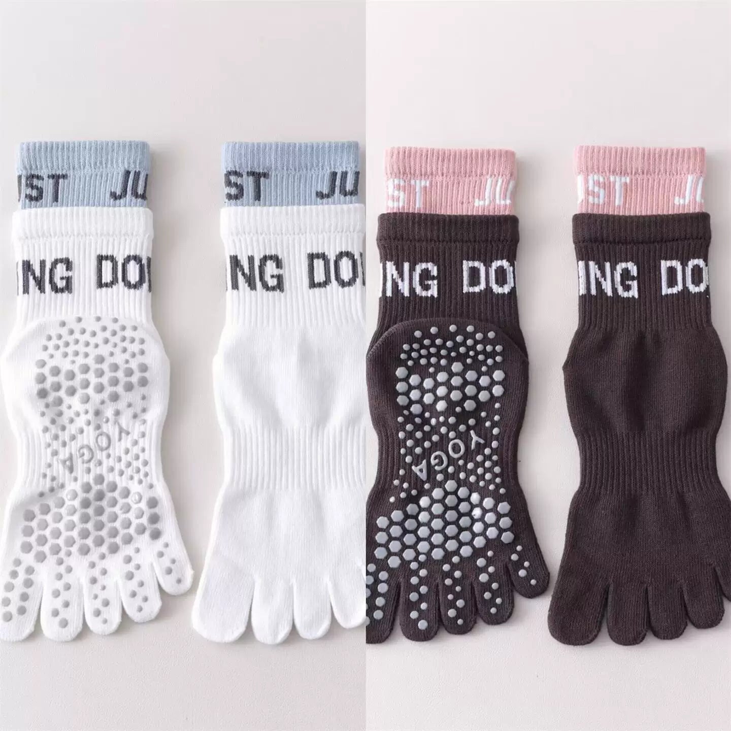 Findszx | Women’s Color-Block Mid-Calf Five-Toe Yoga Socks with Grip for Pilates & Indoor Fitness