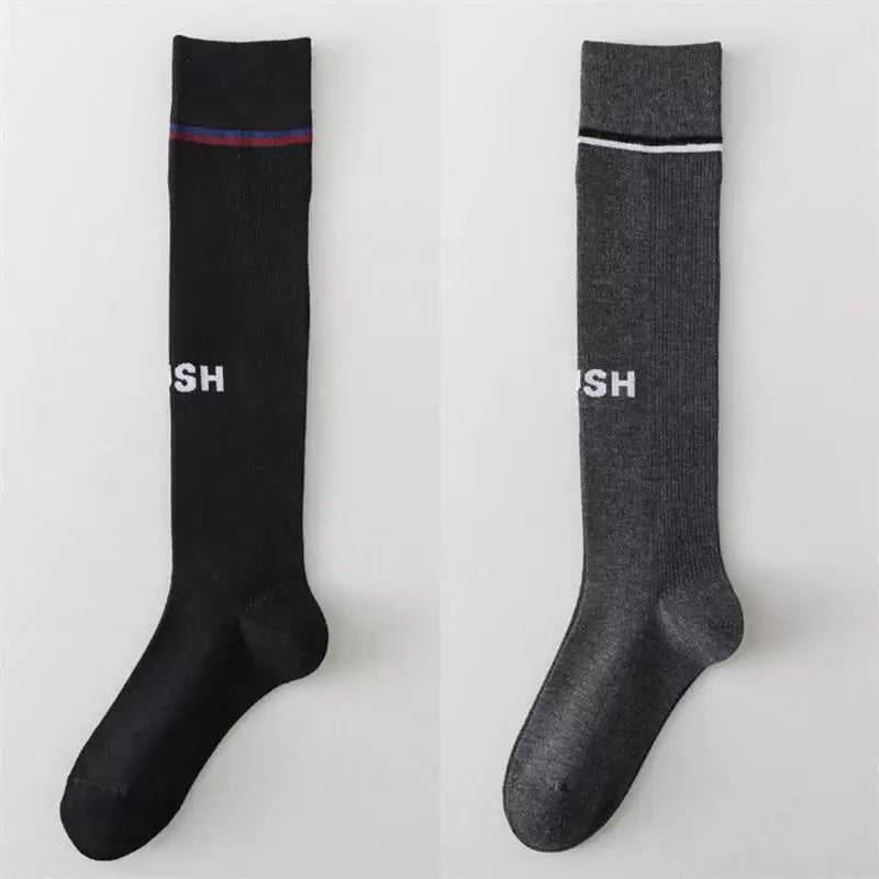 Findszx | Letter Detail Mid-High Calf Socks for Women, Striped Knit Design, Versatile Everyday Style