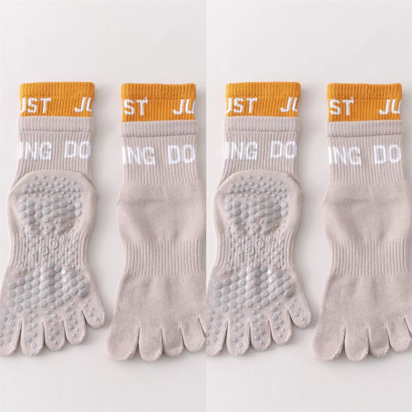 Findszx | Women’s Color-Block Mid-Calf Five-Toe Yoga Socks with Grip for Pilates & Indoor Fitness