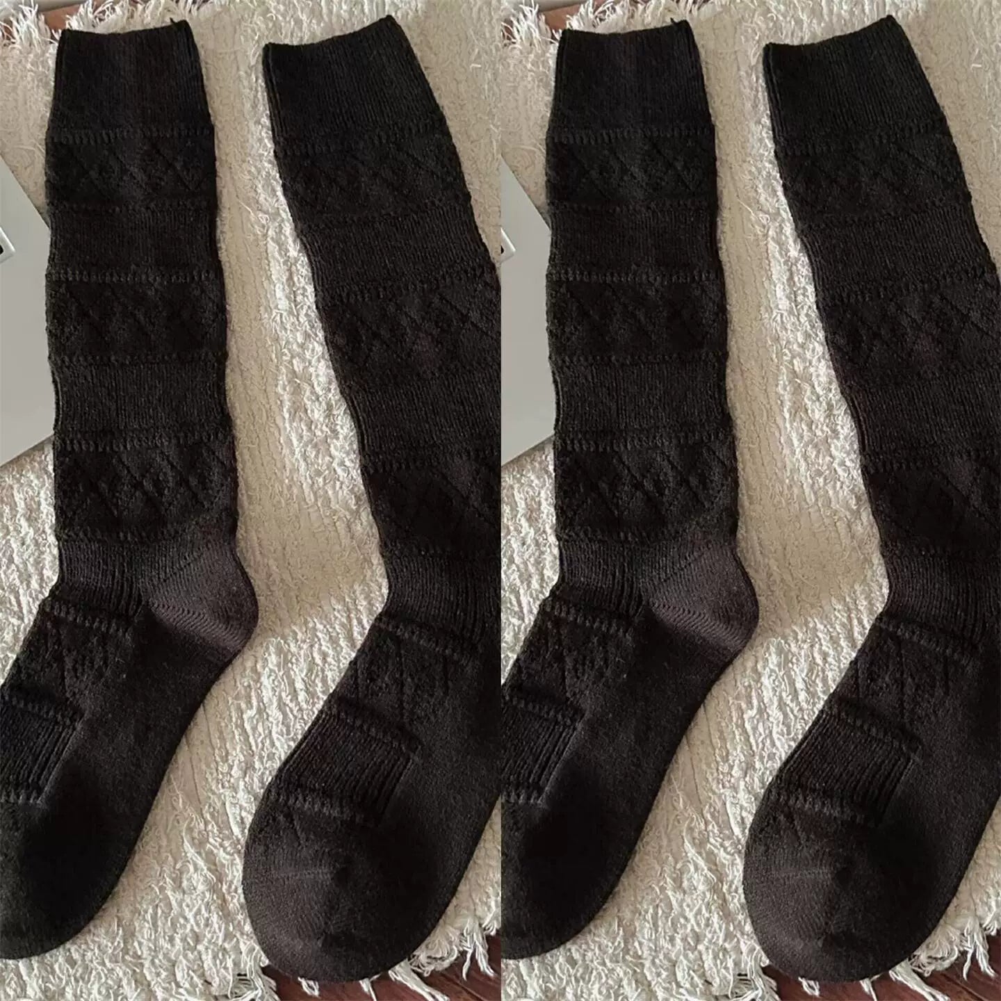 Findszx | Textured Diamond-Pattern Calf Socks for Women, Soft Knit Design, Autumn & Winter Daily Wear