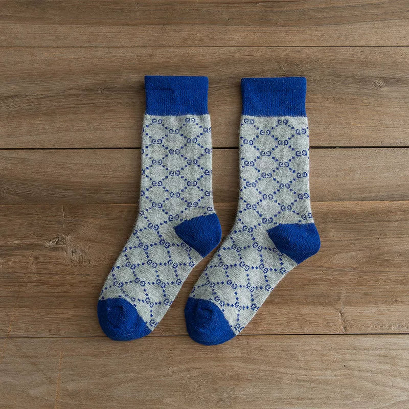 Findszx | Women’s Mid-Calf Wool-Blend Socks with Letter Detail and Soft Pile Texture for Autumn & Winter Wear
