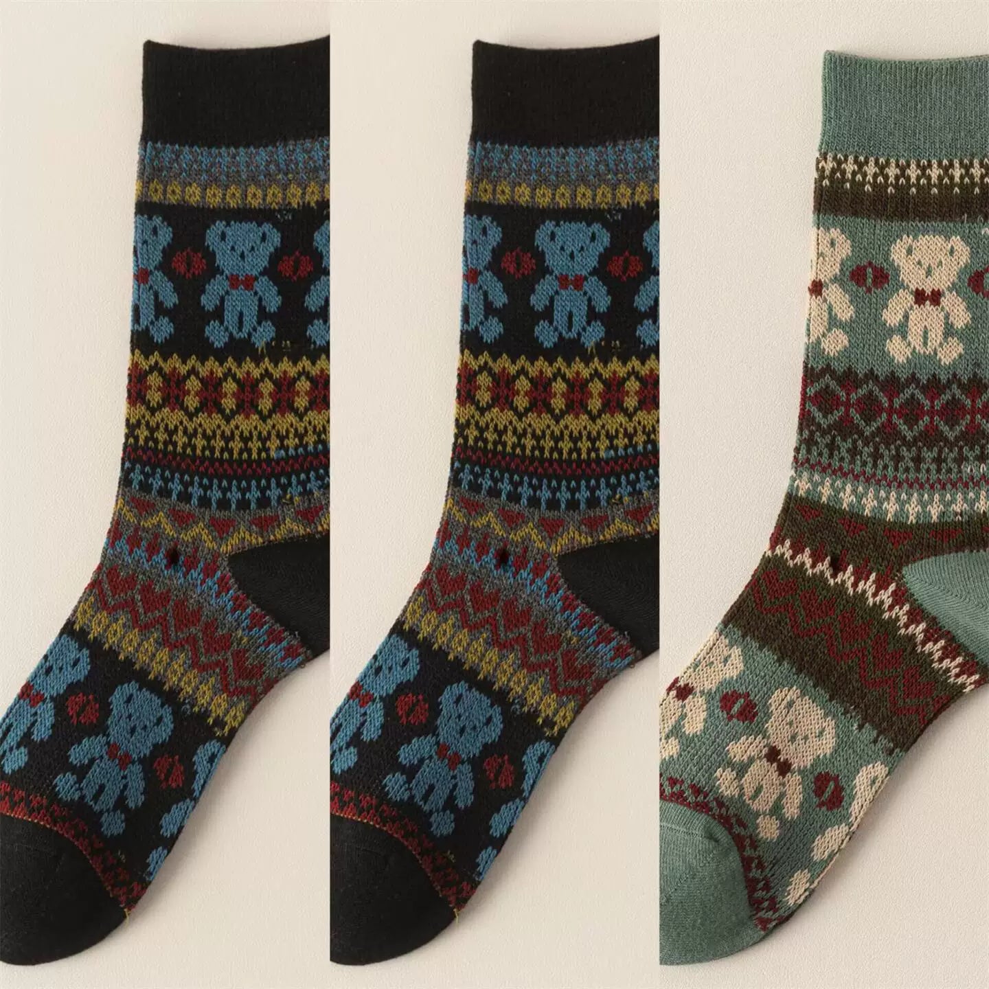 Findszx | Double-Knit Mid-Calf Cotton Socks for Women, Reversible Style, Autumn & Winter Everyday Wear