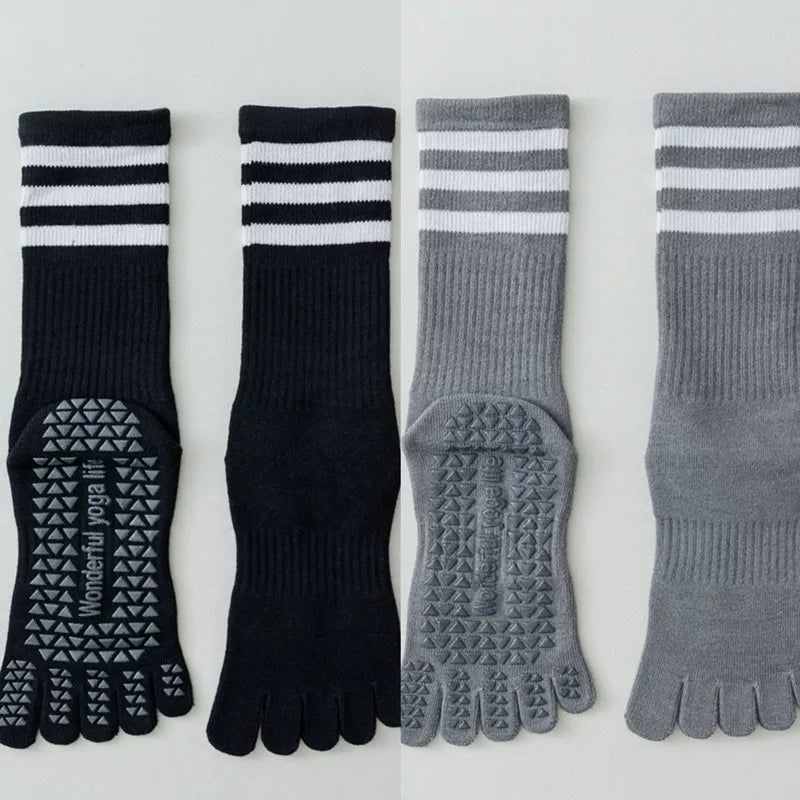 Findszx | Women’s Mid-Calf Split-Toe Five-Toe Cotton Yoga Socks with Grip for Pilates & Indoor Fitness