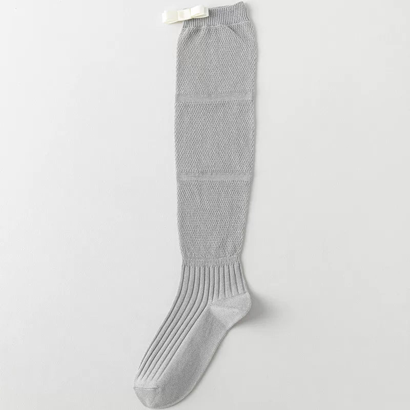 Findszx | Women’s Ballet-Inspired Long Calf Cotton Socks with Bow Detail and Sheer Mesh Texture