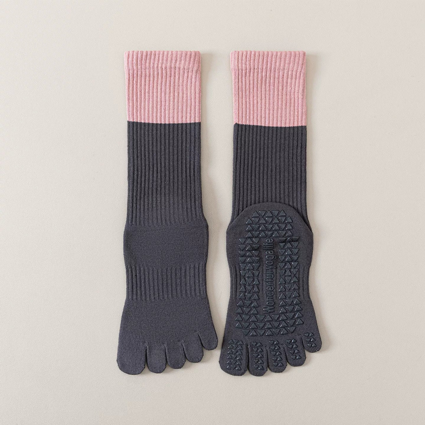 Findszx | Women’s Color-Block Mid-Calf Split-Toe Yoga Socks with Grip for Pilates & Indoor Fitness
