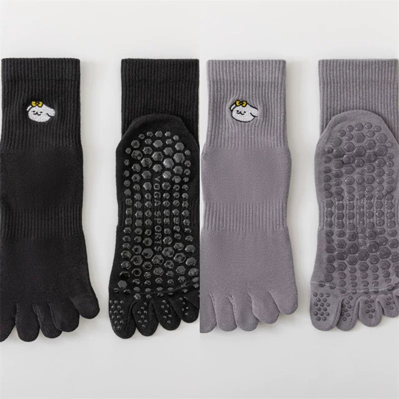 Findszx | Women’s Mid-Calf Five-Toe Cotton Yoga Socks with Grip for Pilates & Indoor Training