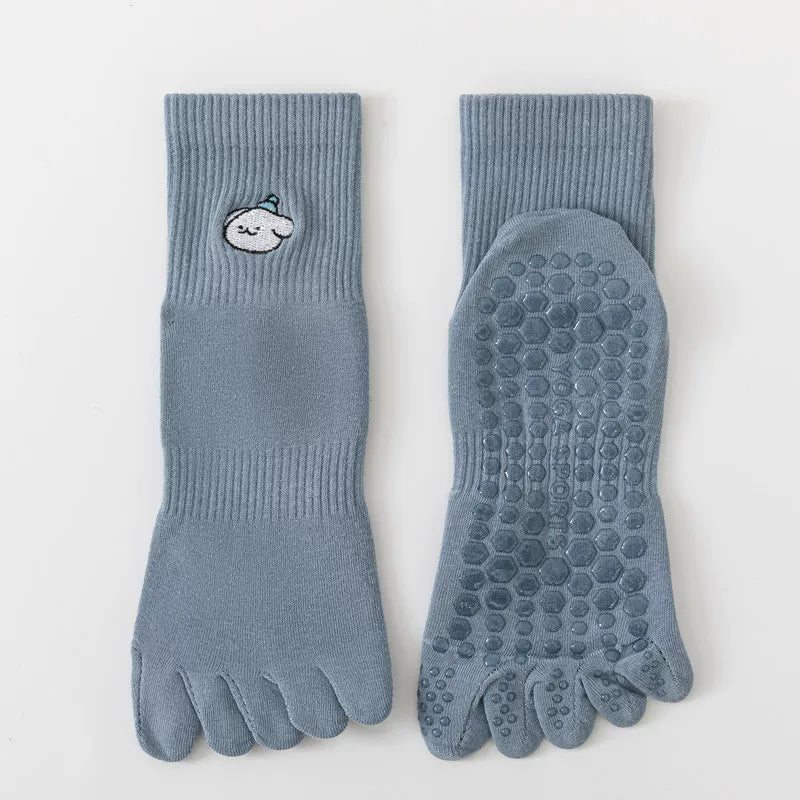Findszx | Women’s Mid-Calf Five-Toe Cotton Yoga Socks with Grip for Pilates & Indoor Training