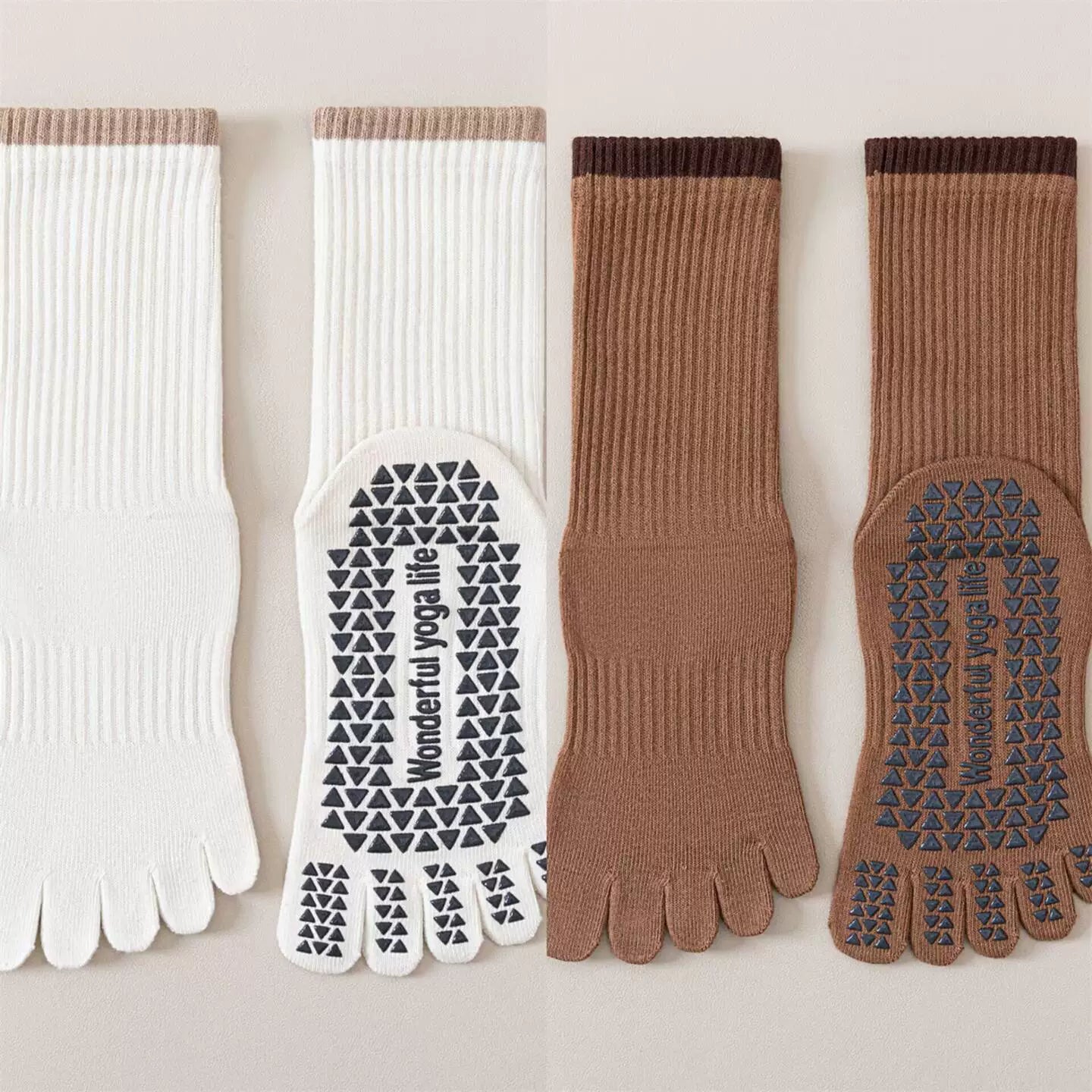 Findszx | Women’s Striped Five-Toe Yoga Socks with Grip for Pilates, Dance & Indoor Fitness