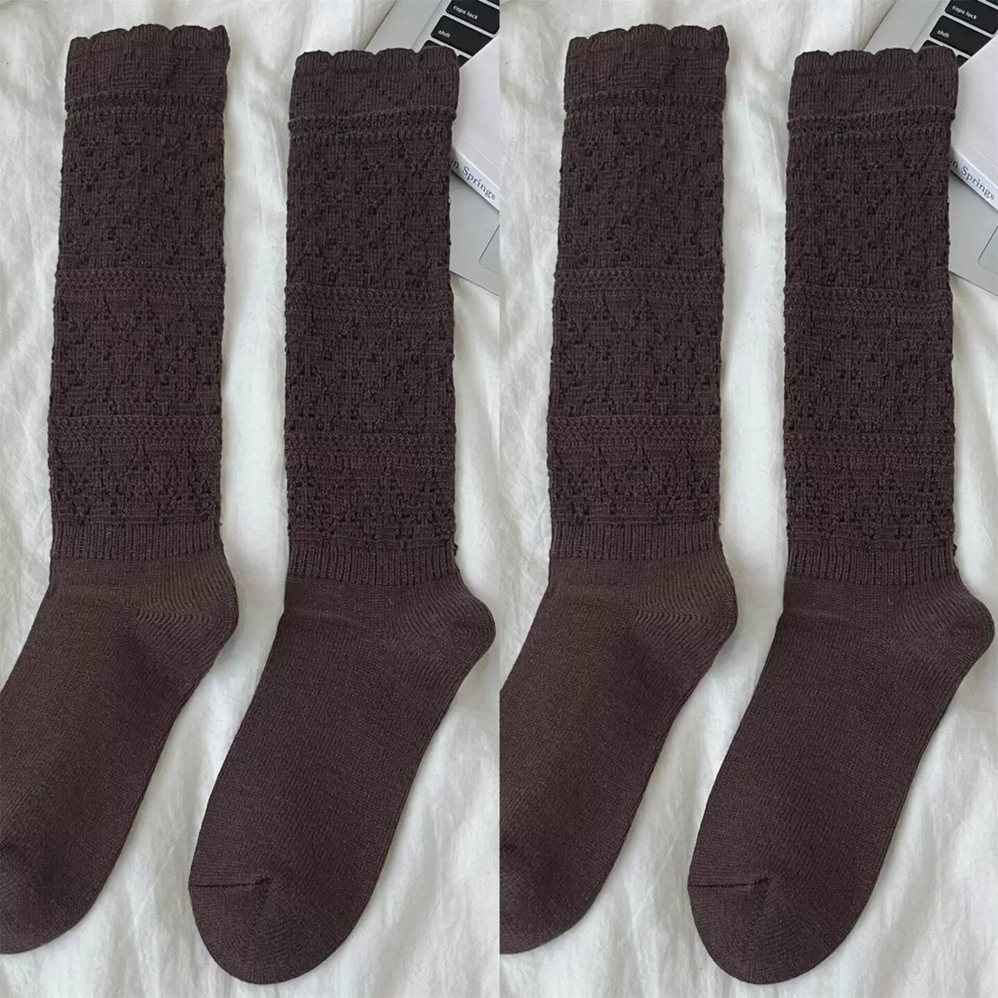 Findszx | Women’s Ballet-Inspired Lace Calf Socks with Textured Knit for Autumn & Winter Wear