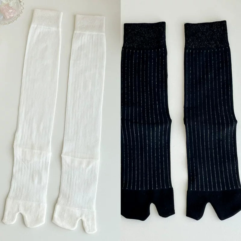 Findszx | Women’s Two-Toe Mid-Calf Socks with Vertical Stripe Detail for Spring & Summer Wear