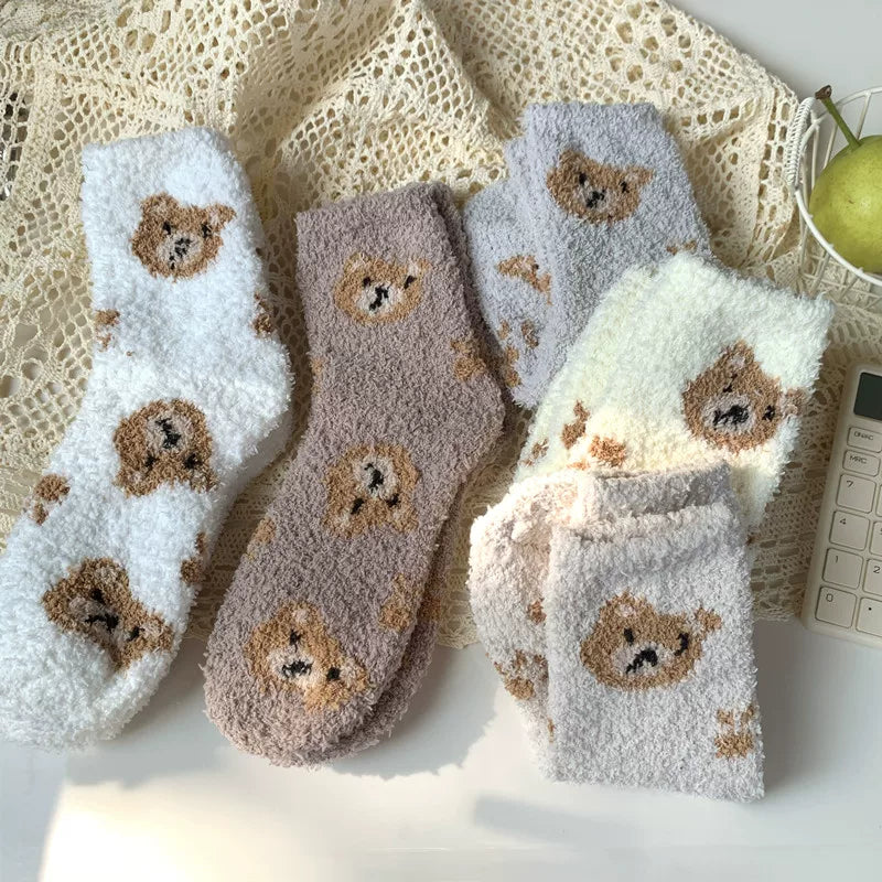 Findszx | Soft Plush Mid-Calf Home Socks for Women, Cozy Cartoon Design, Winter Indoor Wear