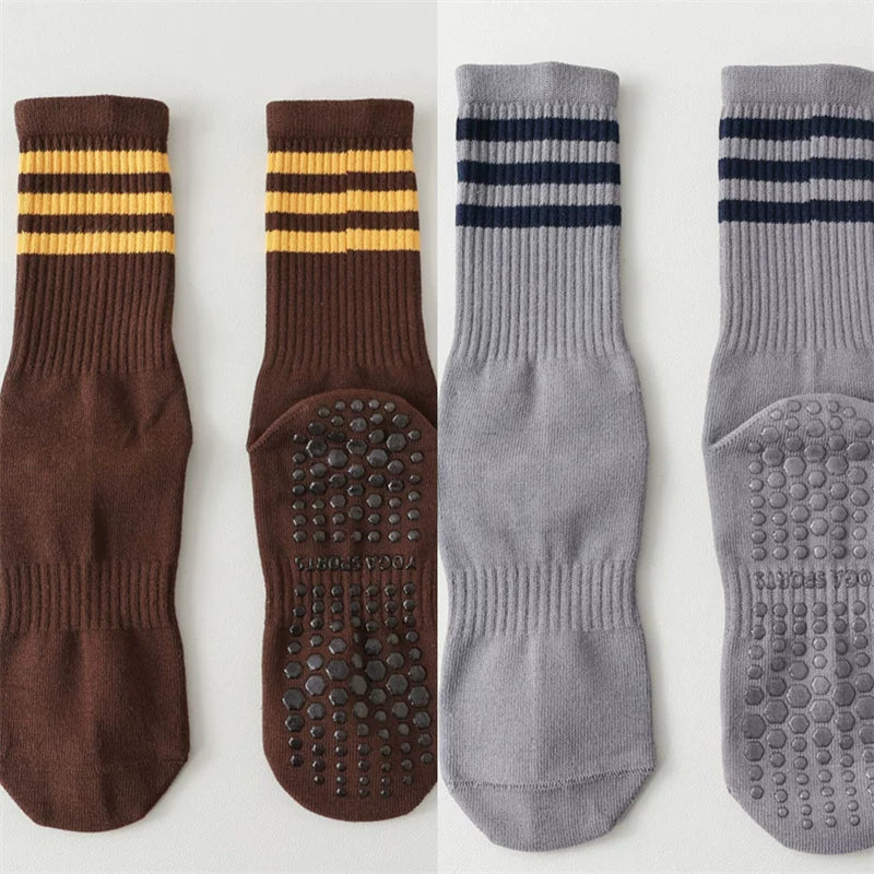 Findszx | Women’s Striped Mid-Calf Yoga Socks with Grip for Pilates, Barre & Indoor Training