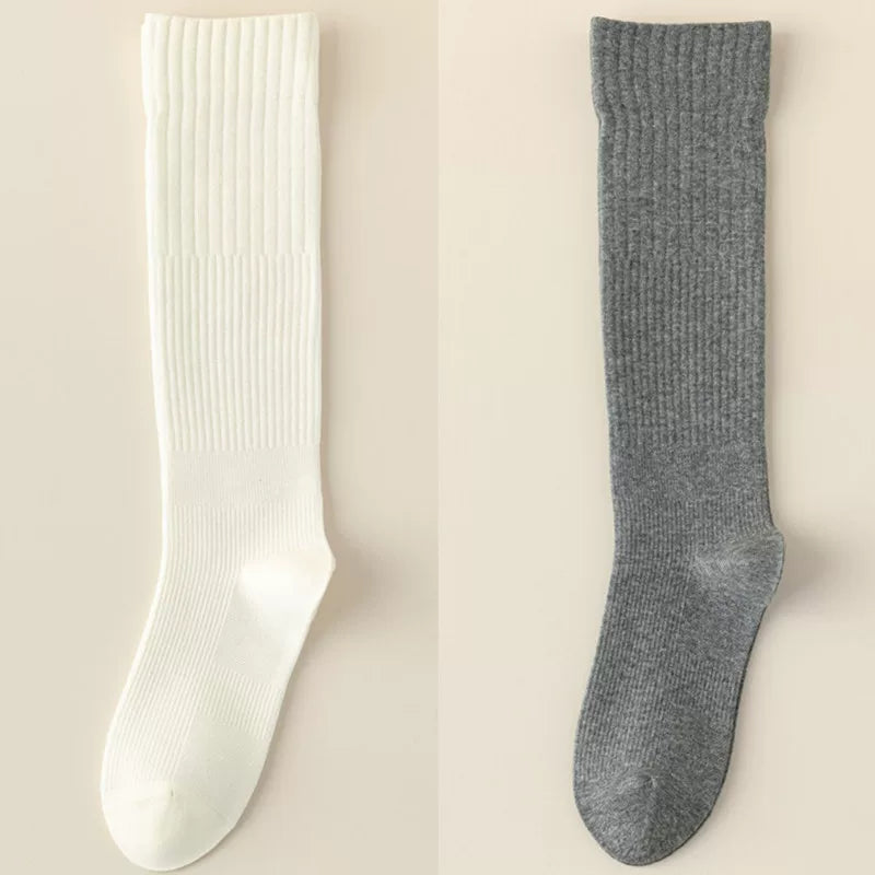 Findszx | Women’s Striped Knee-Length Cotton Socks with Seamless Knit for Spring & Autumn Wear