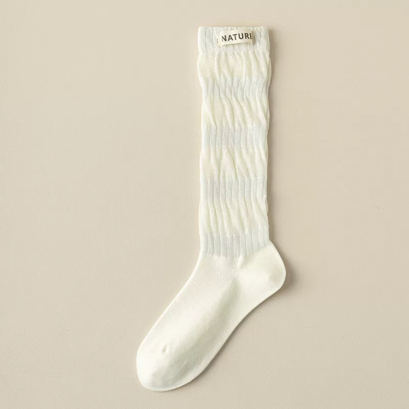 Findszx | Women’s Mid-High Calf Cotton Socks with Fabric Label Detail for Spring & Summer Wear