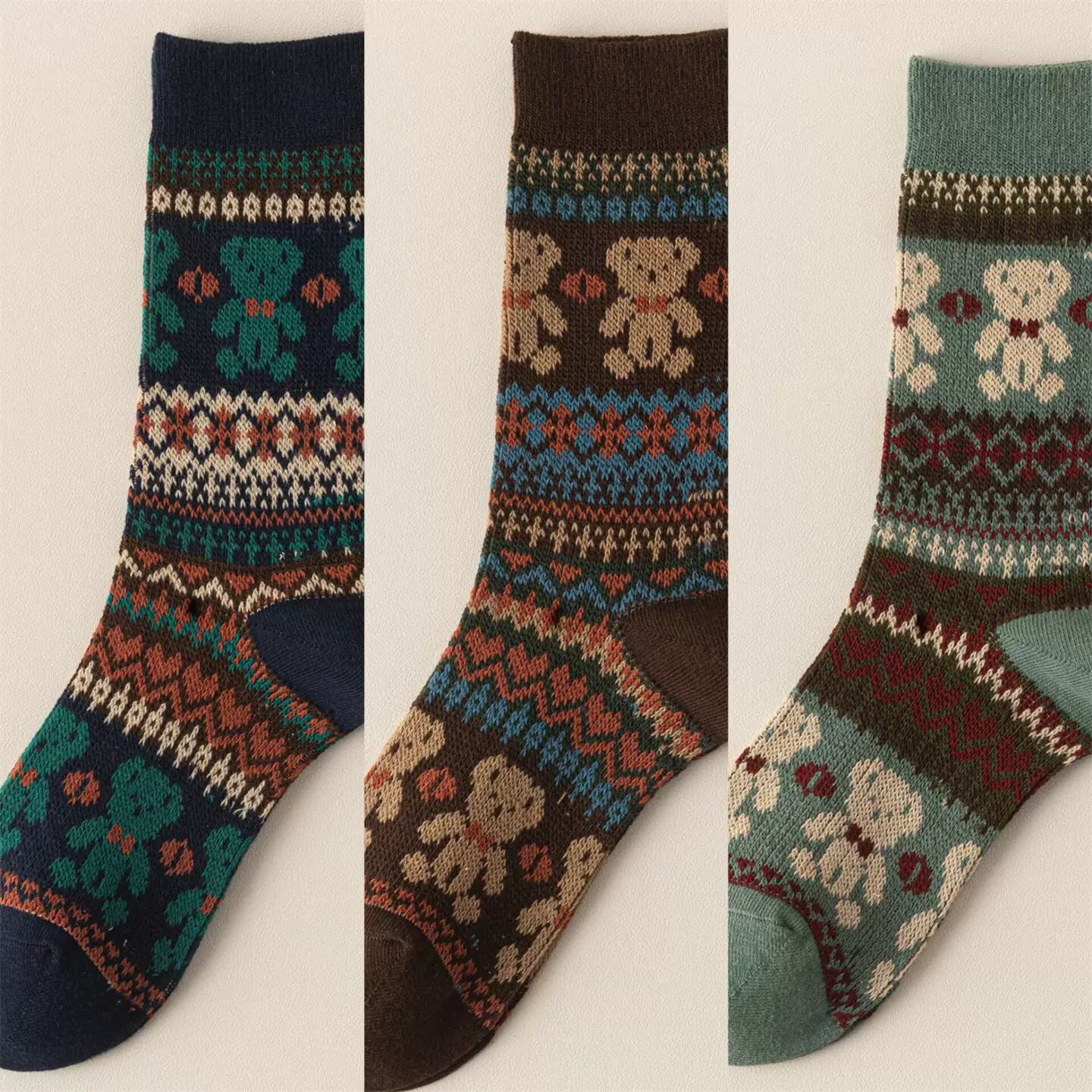 Findszx | Double-Knit Mid-Calf Cotton Socks for Women, Reversible Style, Autumn & Winter Everyday Wear