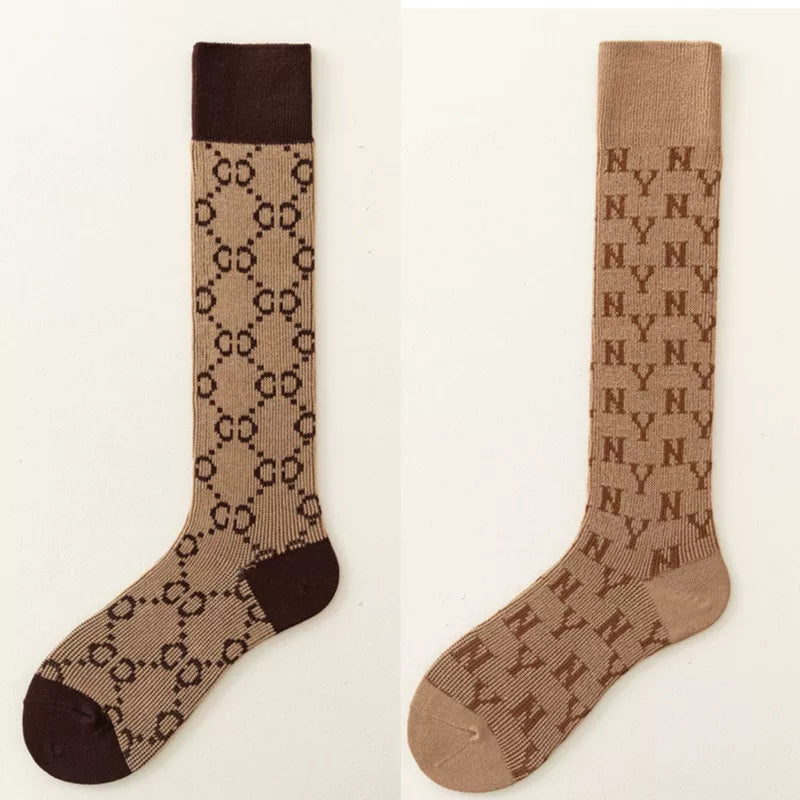 Findszx | Women’s Letter-Detail Calf Cotton Socks with Double-Knit Texture for Autumn & Winter Wear