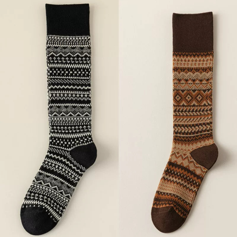 Findszx | Women’s Retro-Inspired High Cotton Socks with Double-Knit Design for Autumn & Winter Wear