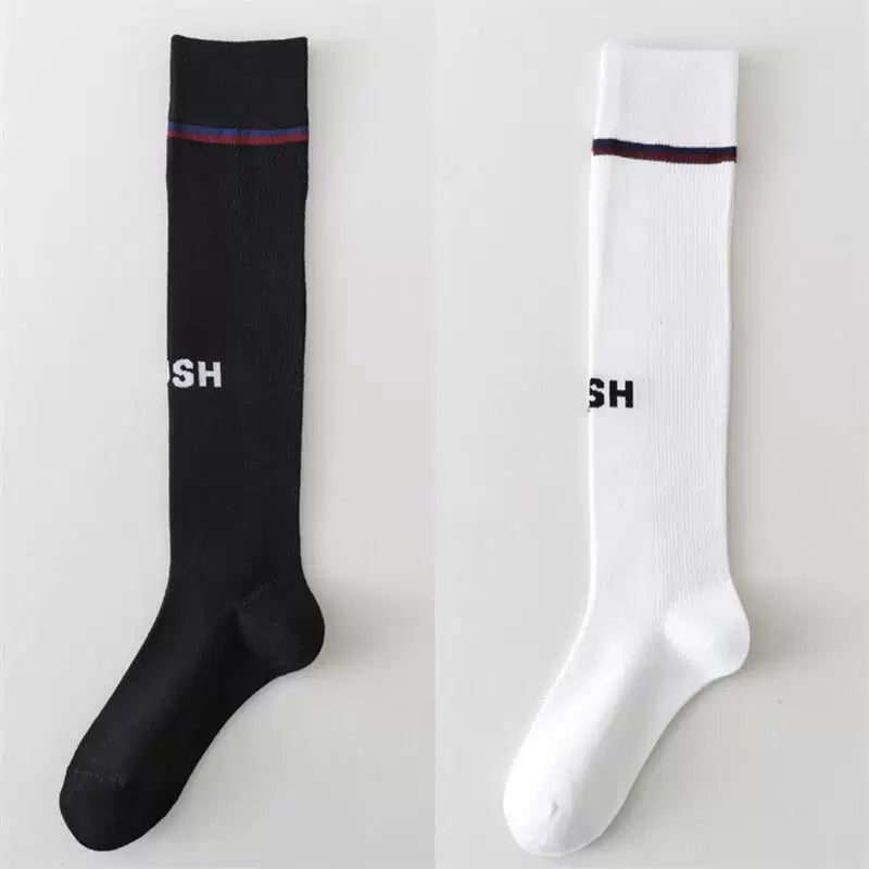 Findszx | Letter Detail Mid-High Calf Socks for Women, Striped Knit Design, Versatile Everyday Style
