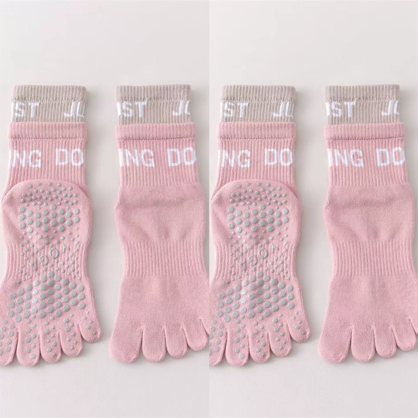 Findszx | Women’s Color-Block Mid-Calf Five-Toe Yoga Socks with Grip for Pilates & Indoor Fitness