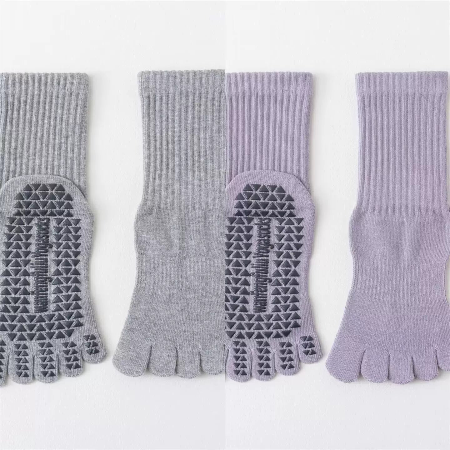 Findszx | Women’s Solid Color Mid-Calf Five-Toe Yoga Socks with Grip for Pilates & Indoor Fitness